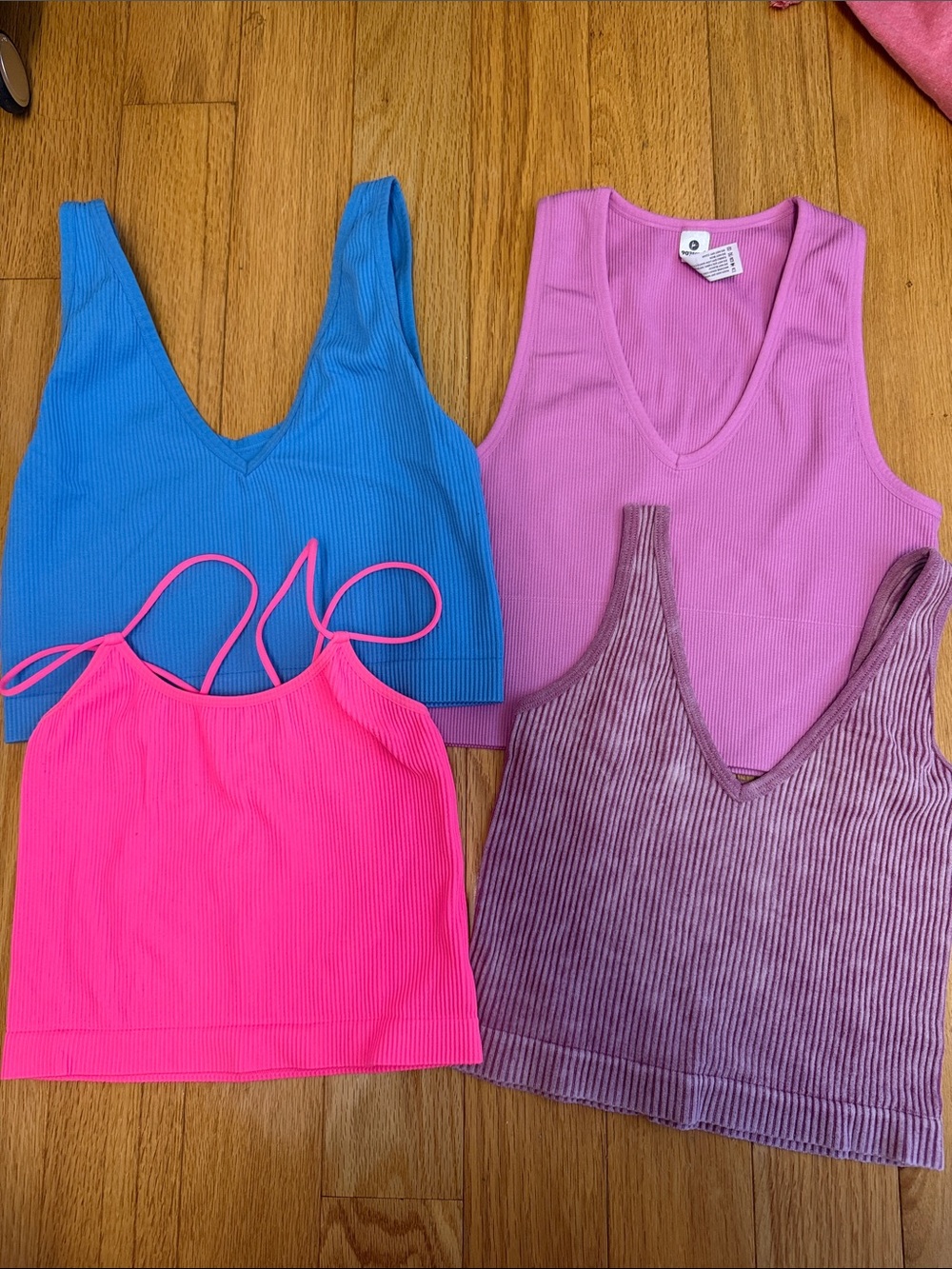 Assorted Ribbed V-Neck and Cami Tank Tops - Pink, Blue, Hot Pink, Mauve